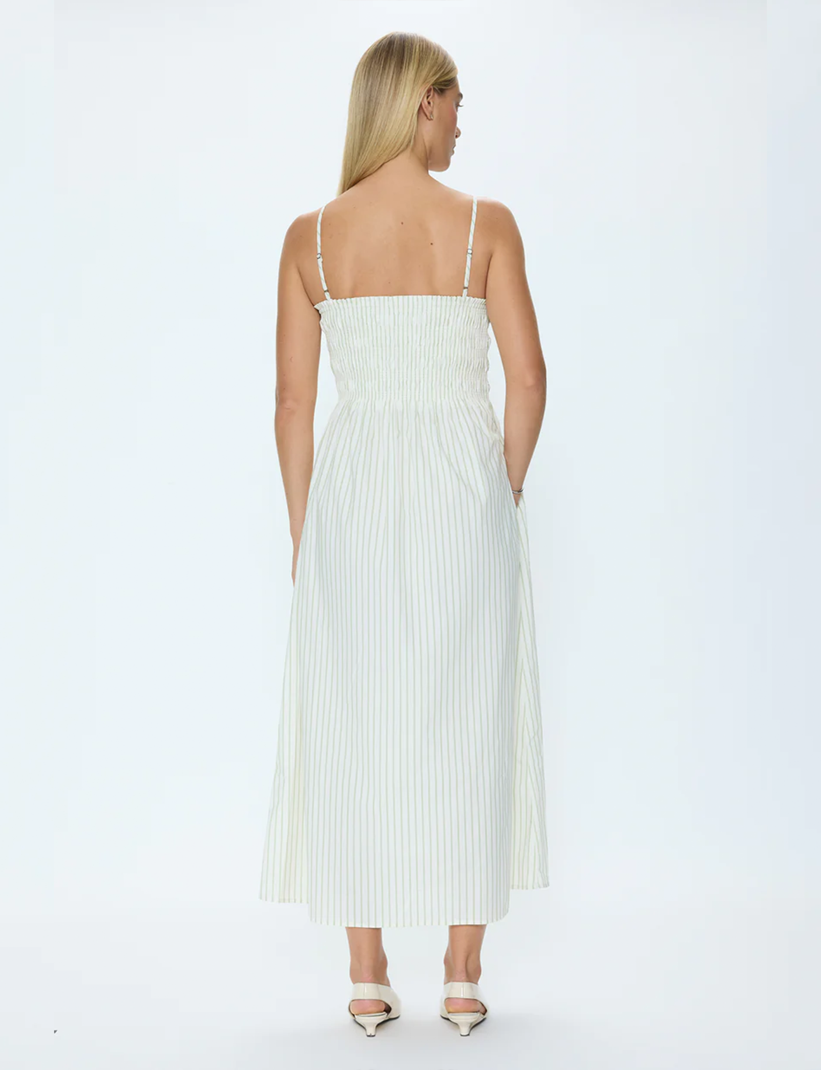 Bianca Dress, Sage Egret Stripe