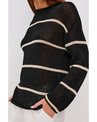 Evangeline Sweater, Black Linen/Stripe