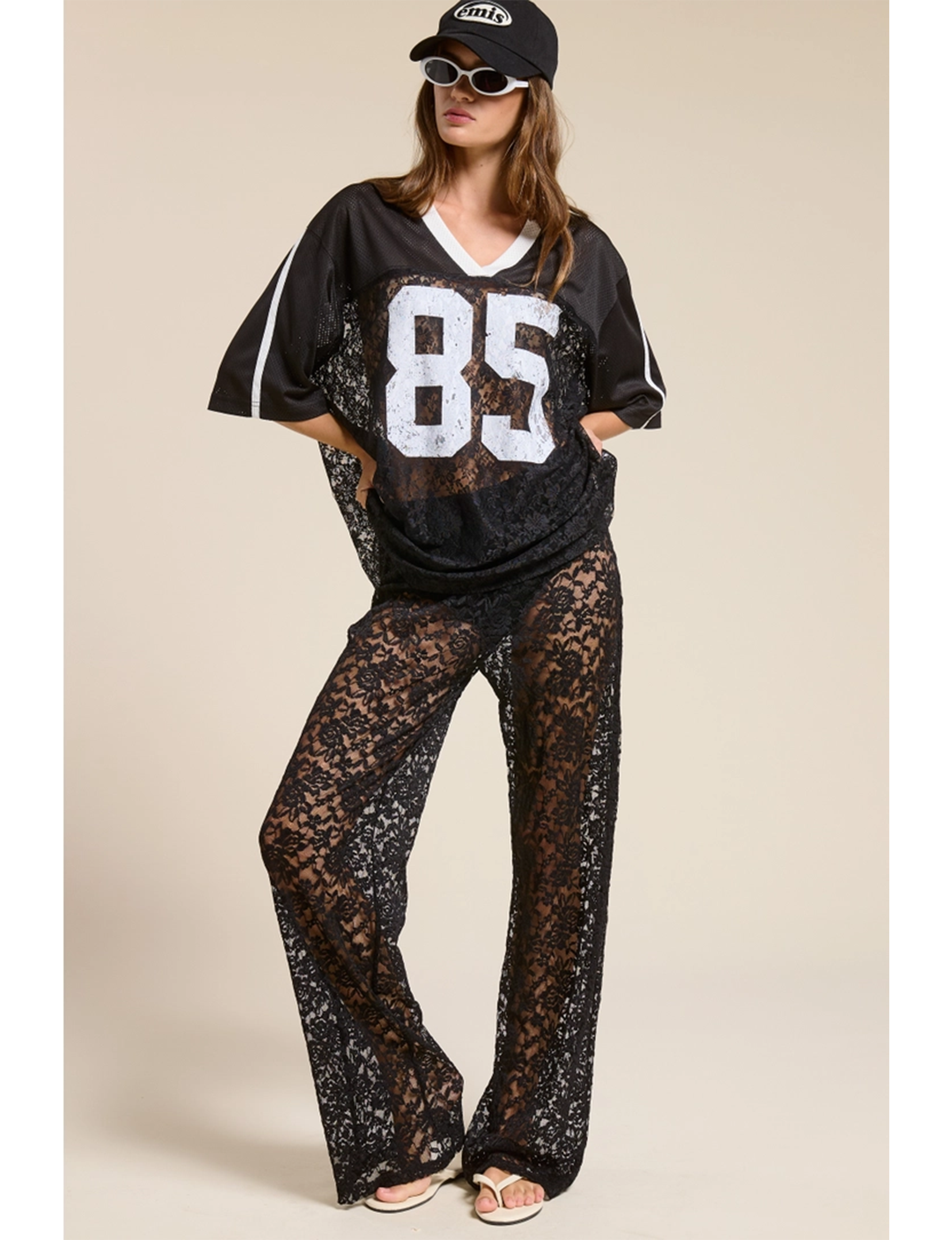 Sheer Lace Pants, Black