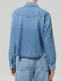 Cropped Western Shirt, Carolina Blue