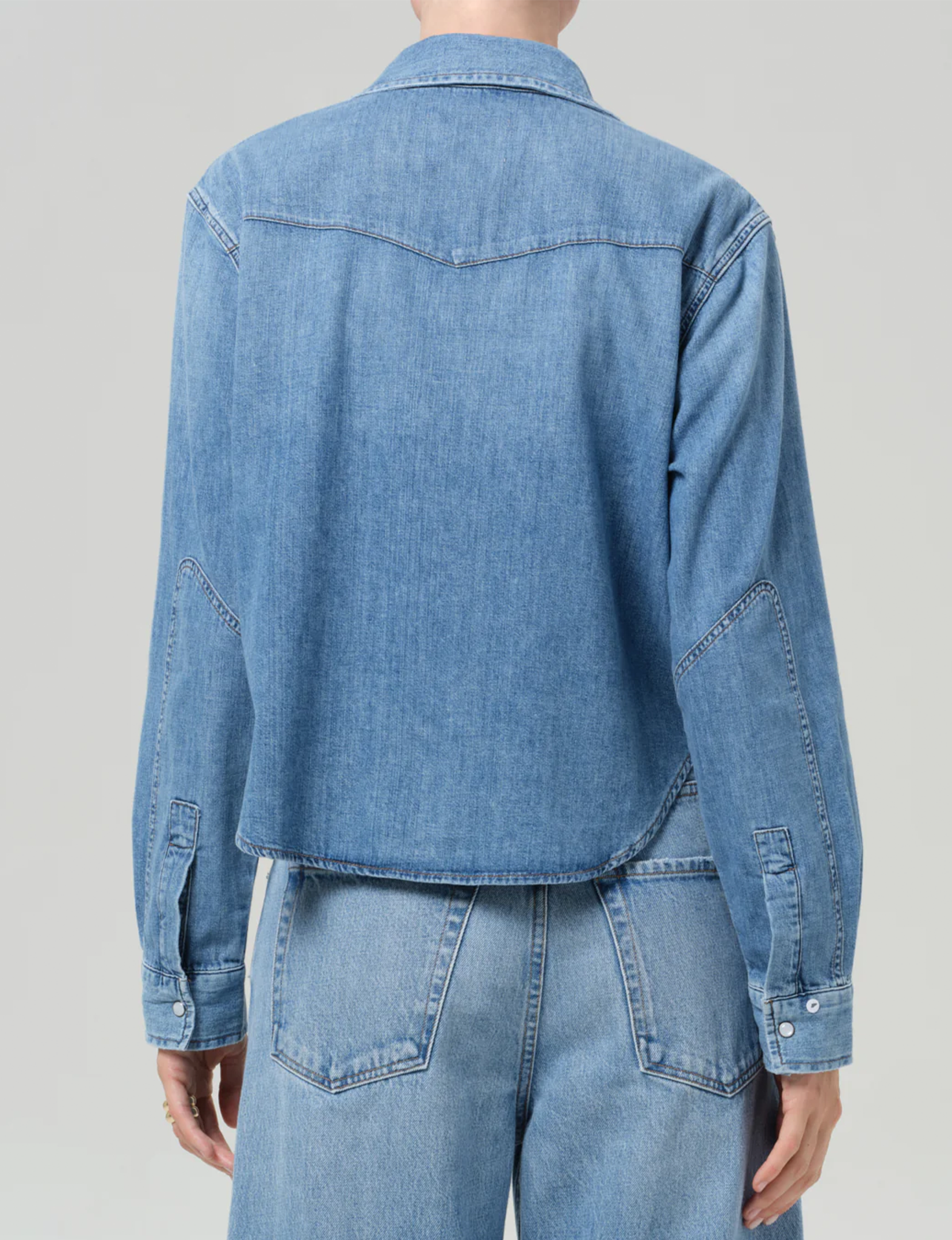 Cropped Western Shirt, Carolina Blue