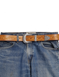 Silver Buckle Vintage Belt, Tan