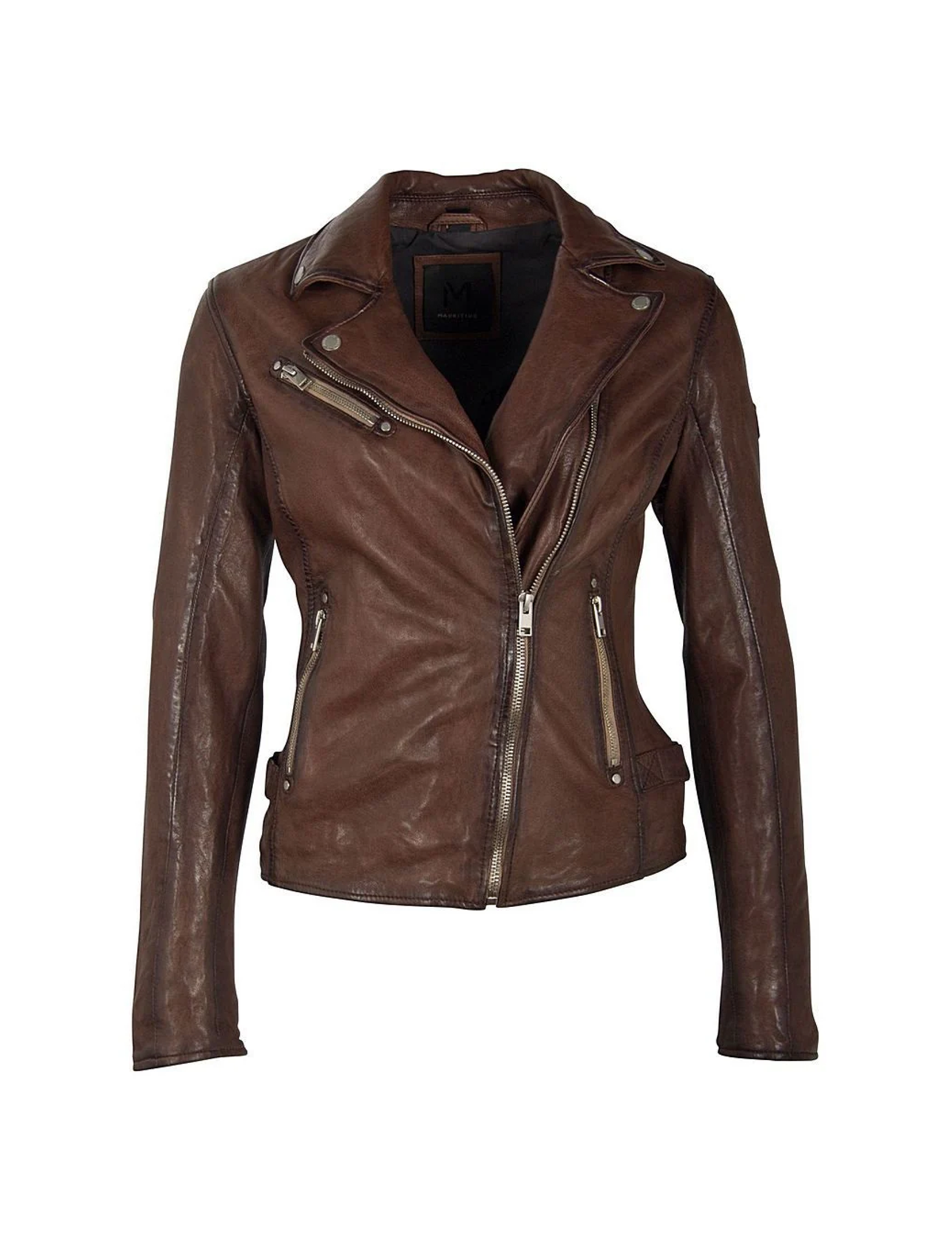 Sofia Leather Moto Jacket, Brown