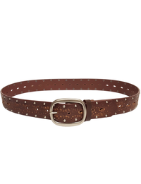 Distressed Leather Studded Belt, Vintage Brown