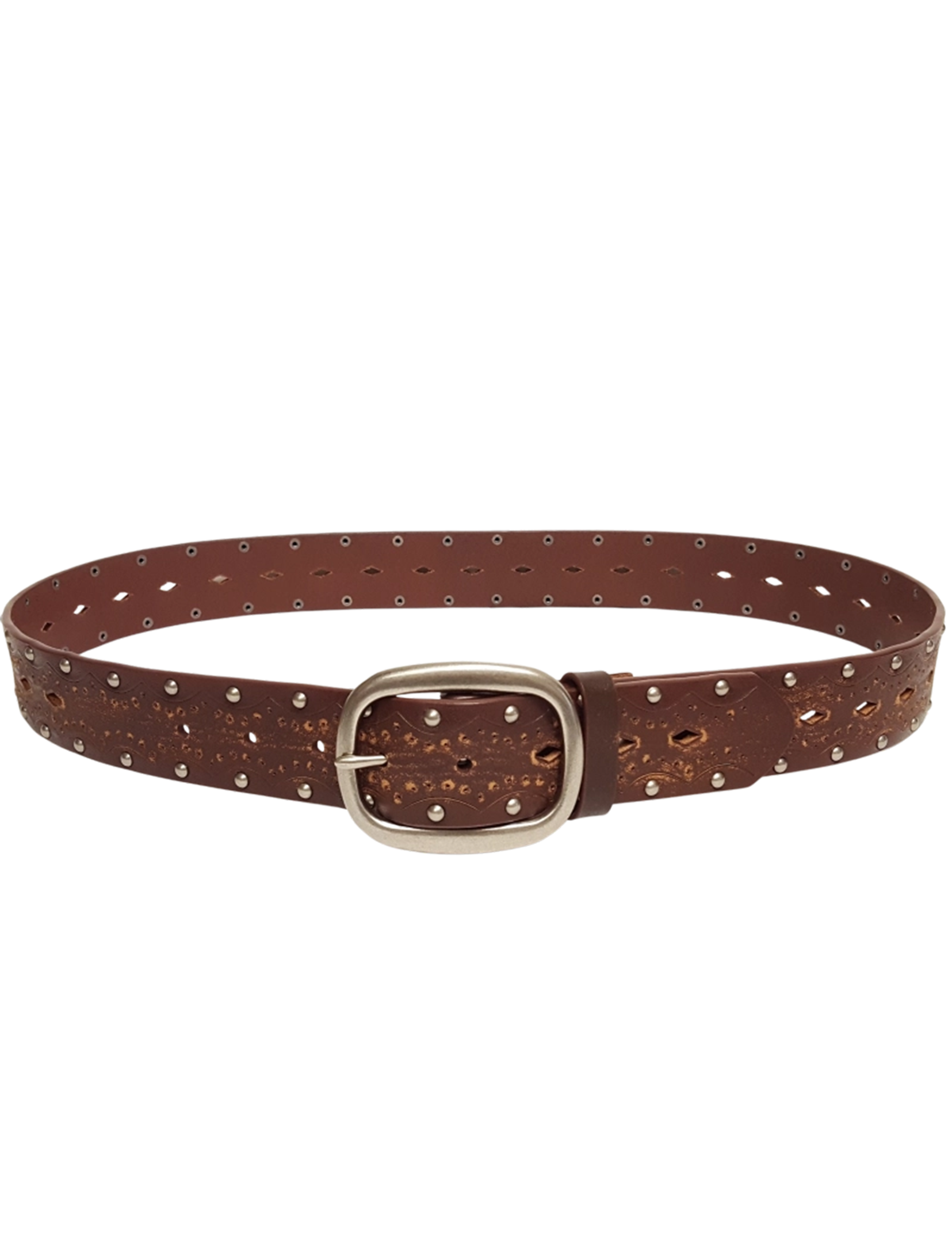 Distressed Leather Studded Belt, Vintage Brown