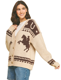 Western Horse Cardigan, Oatmeal