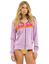 5 Stripe Zip Hoodie, Mauve/Magenta Orange