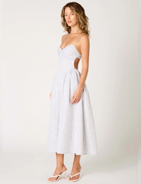 Destene Dress, White/Grey Stripe