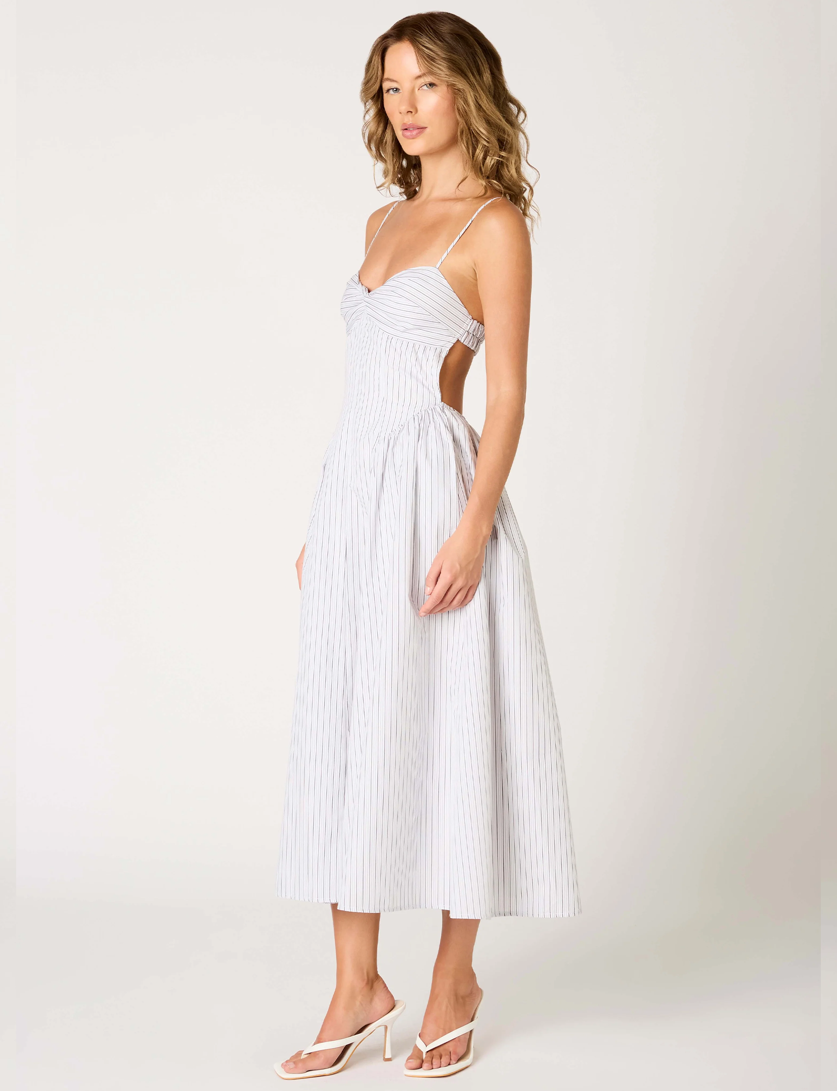Destene Dress, White/Grey Stripe