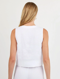 Sleeveless Placket Top, White