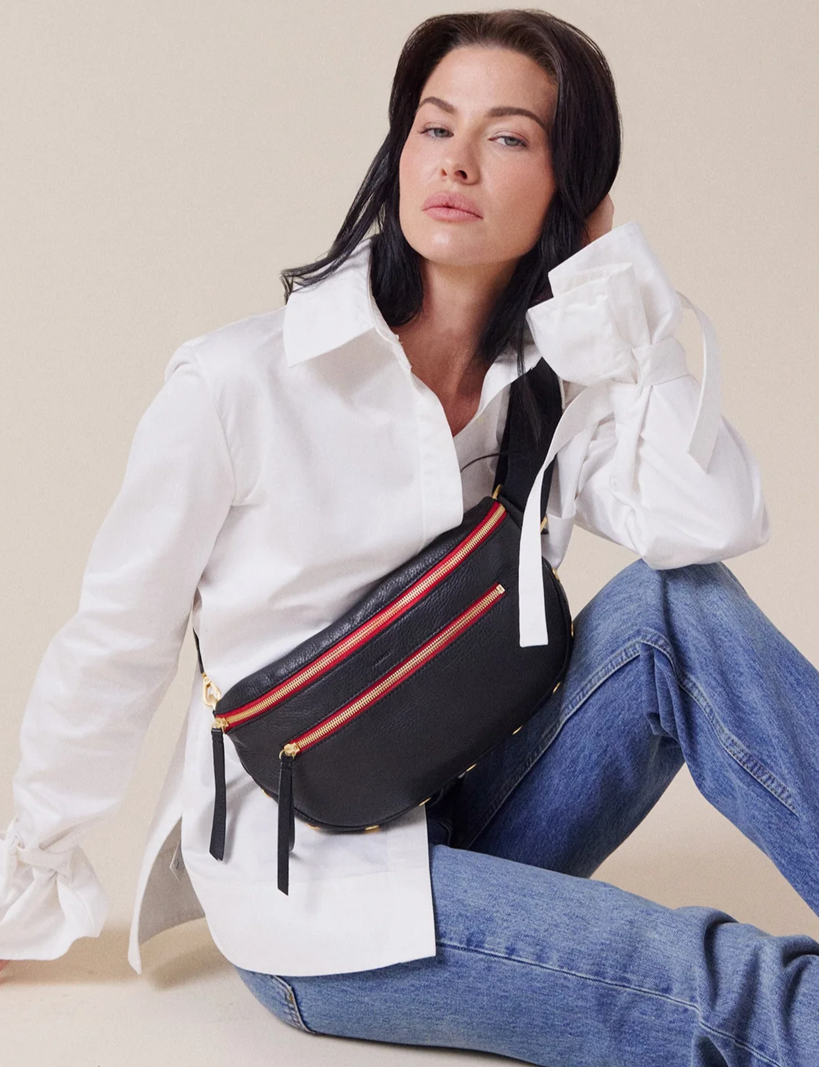 Charles Large Crossbody, Black/Brushed Gold