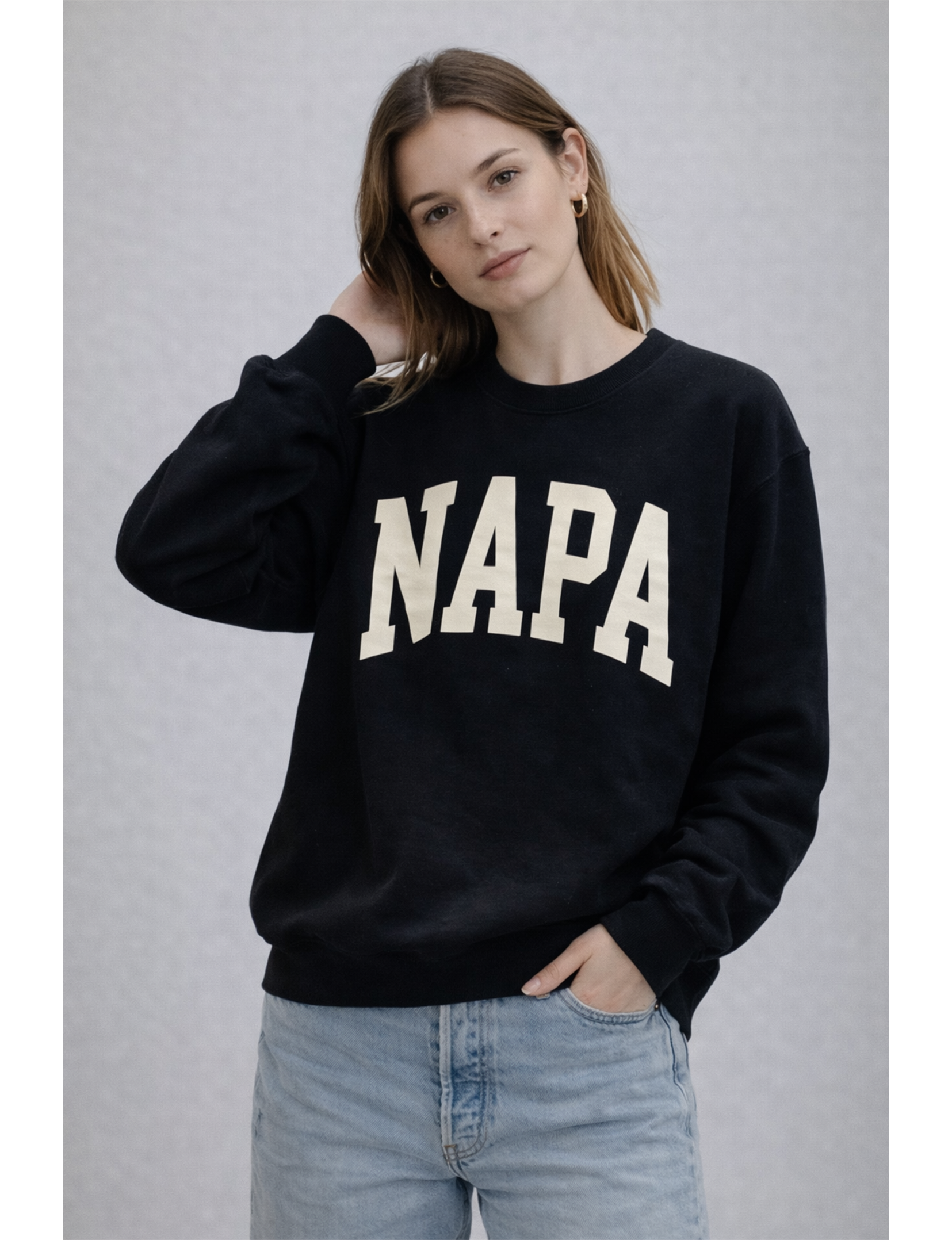 Napa Crewneck Sweatshirt, Black/Cream