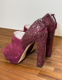 Miu Miu Suede + Glitter Peep Toe Heel, Burgundy