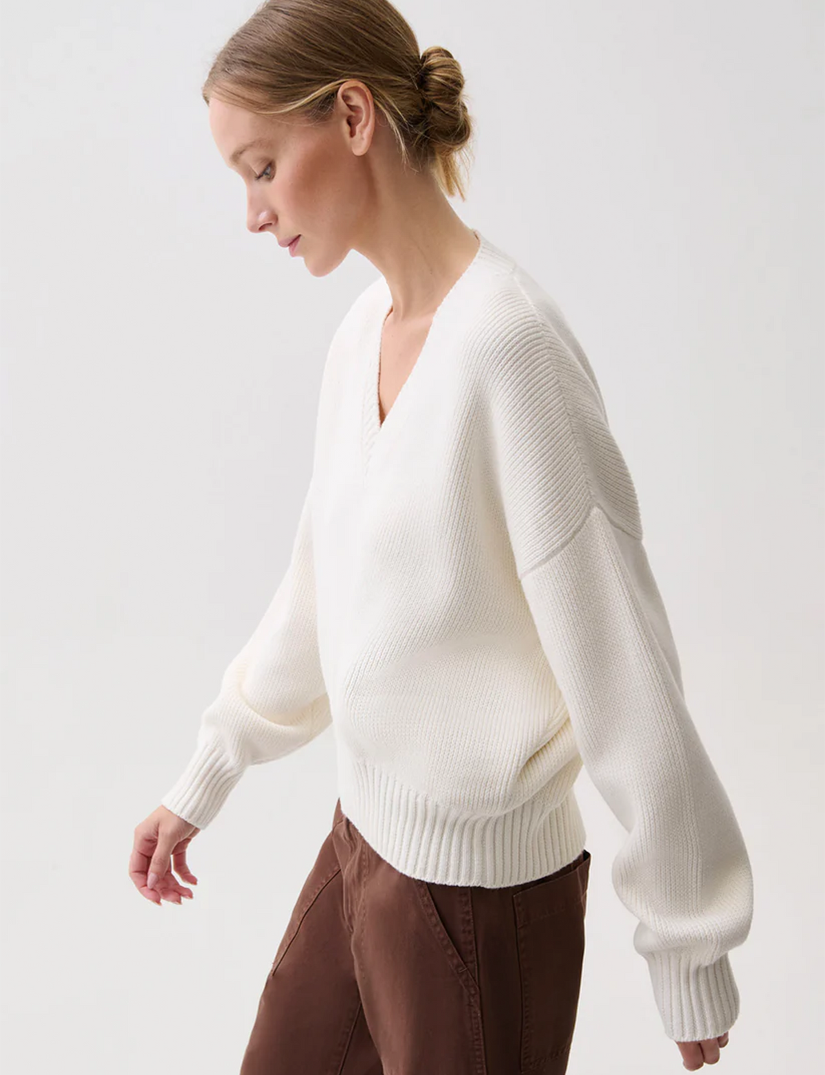 Nika V Neck Sweater, White