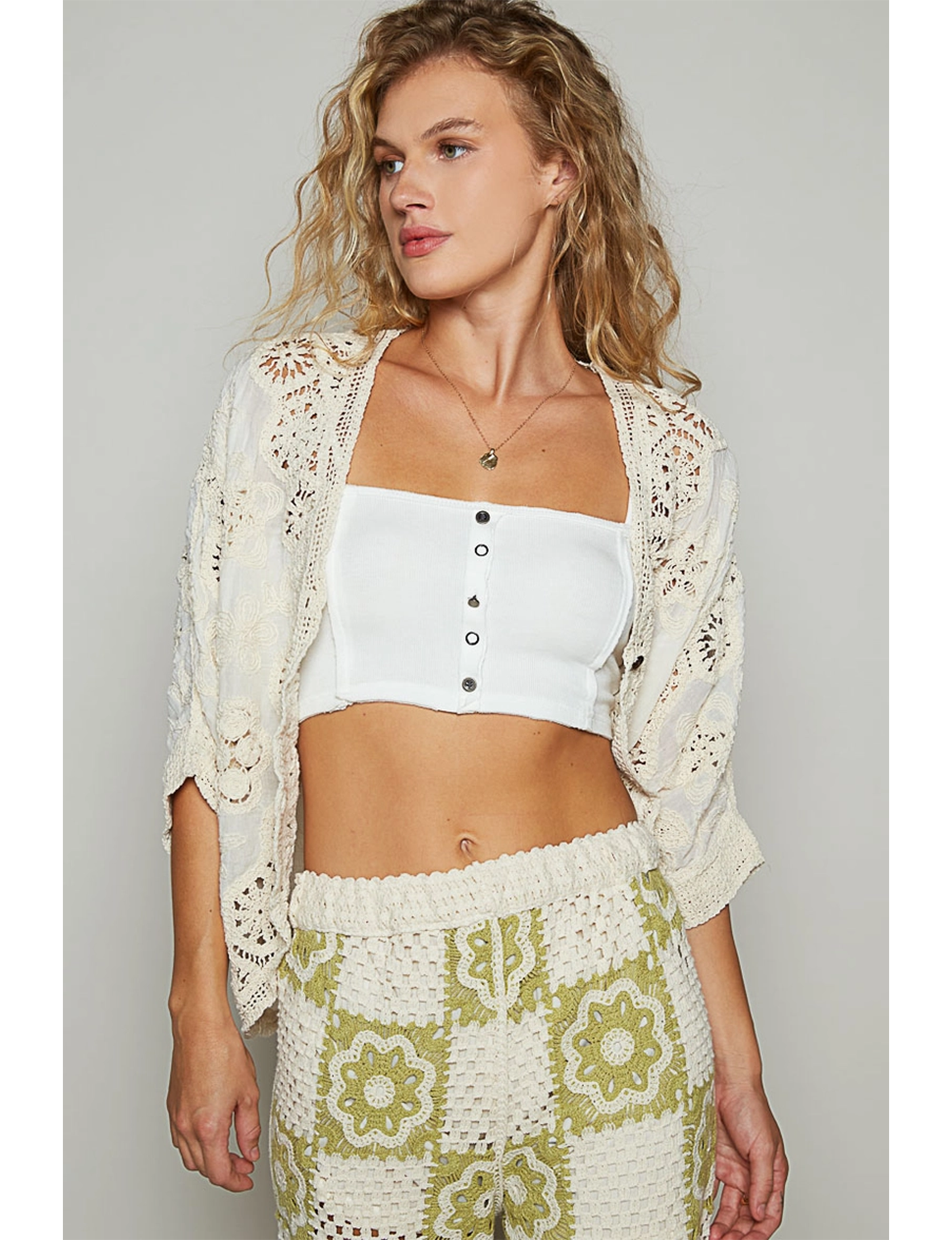 V-Neck Roomy Cardigan, Natural