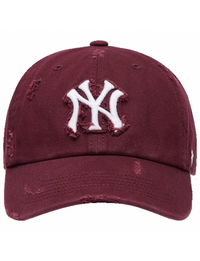 NY Yankees Weathered Ball Cap, Dark Maroon/White