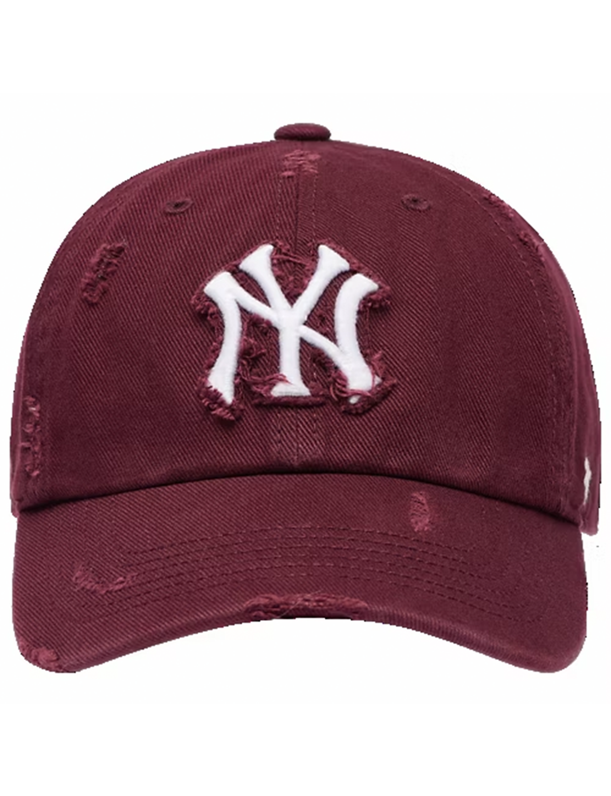 NY Yankees Weathered Ball Cap, Dark Maroon/White