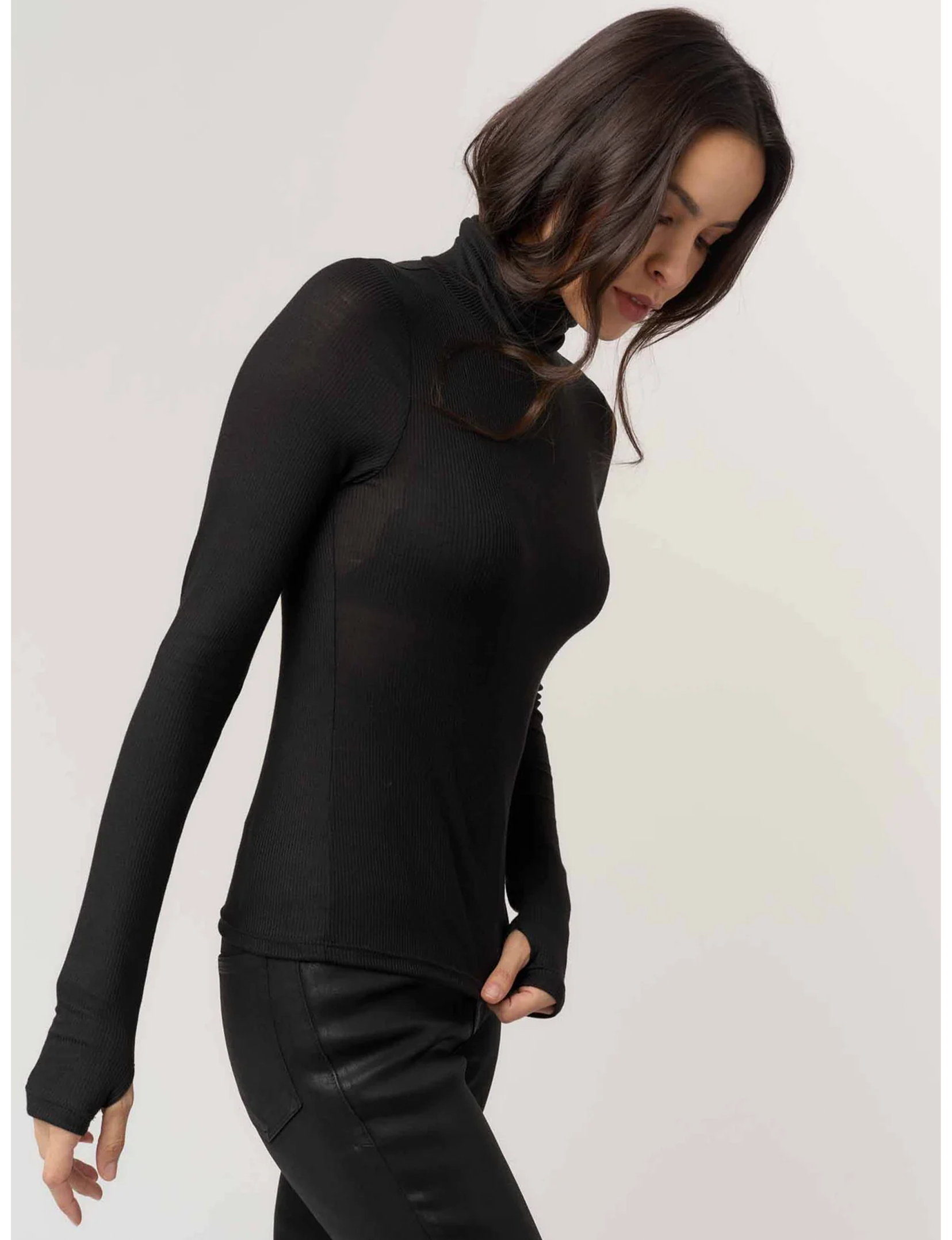 Olive Longsleeve Rib Turtleneck, Black