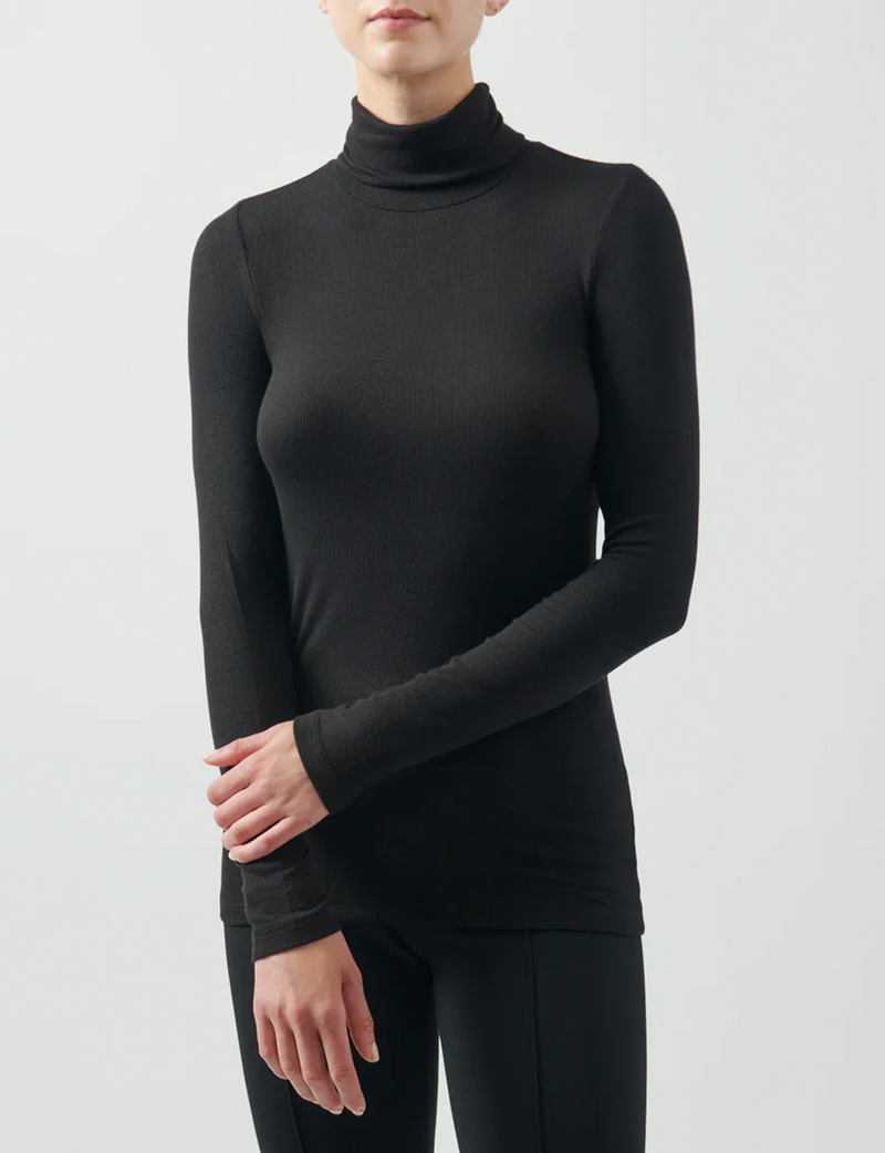 Modal Rib Long Sleeve Turtleneck, Black