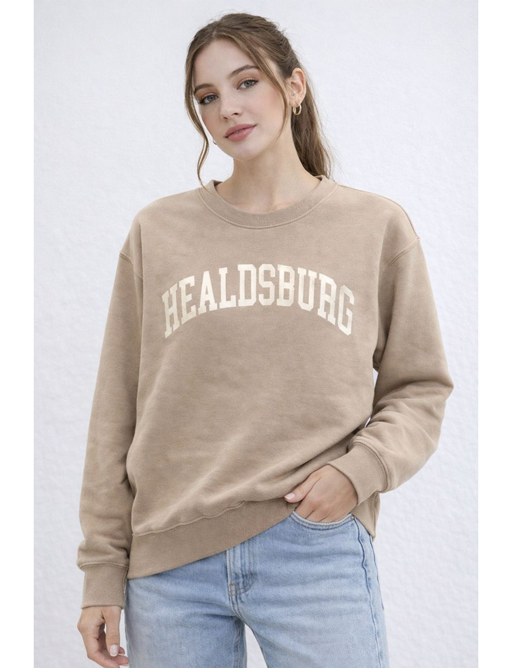 Healdsburg Crew Sweatshirt, Sand/Cream