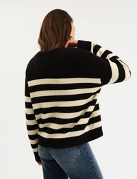 Carlyle Crew Sweater, Black/Ivory