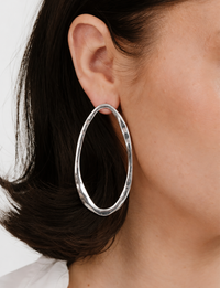 Hammered Large Oval Earrings, Silver