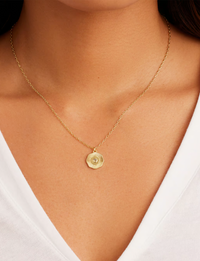 Power Birthstone Coin Necklace (March), Gold/Aquamarine