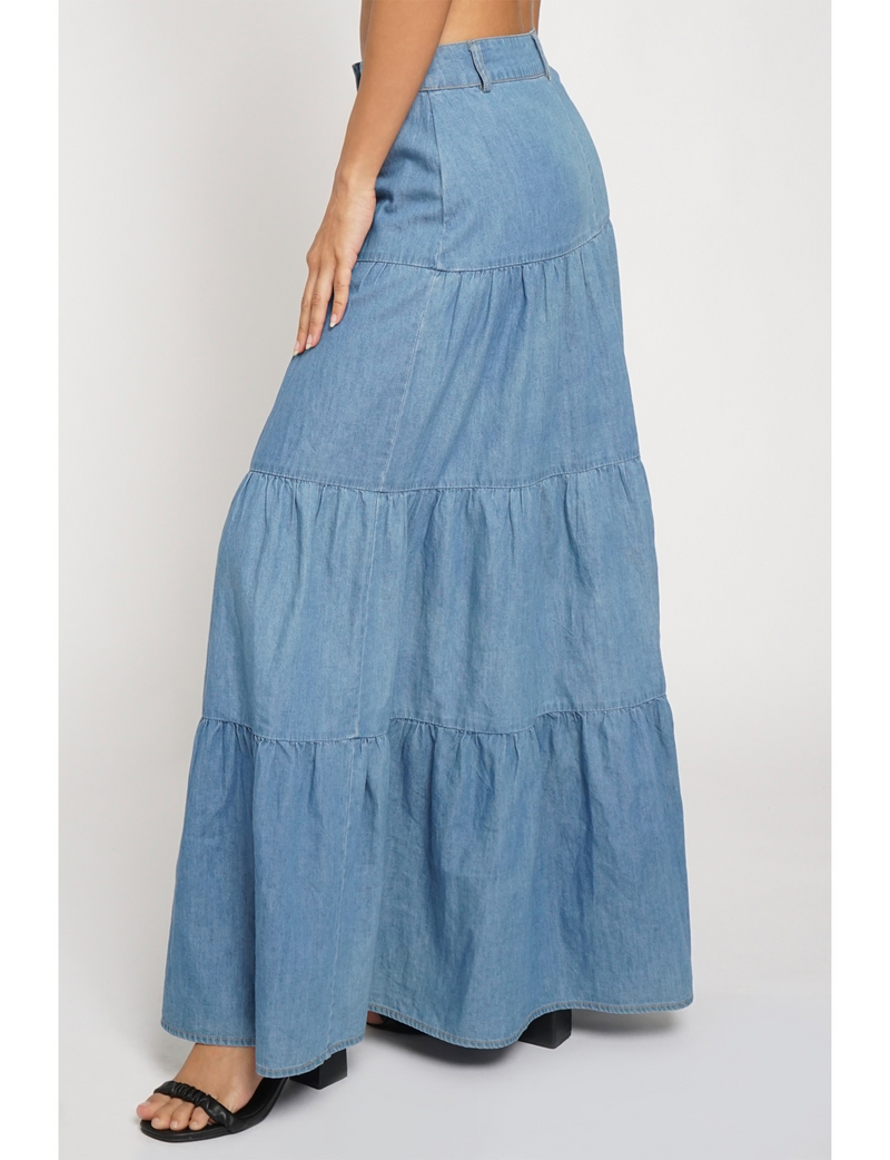 Cindy Button Down Maxi Skirt, Denim