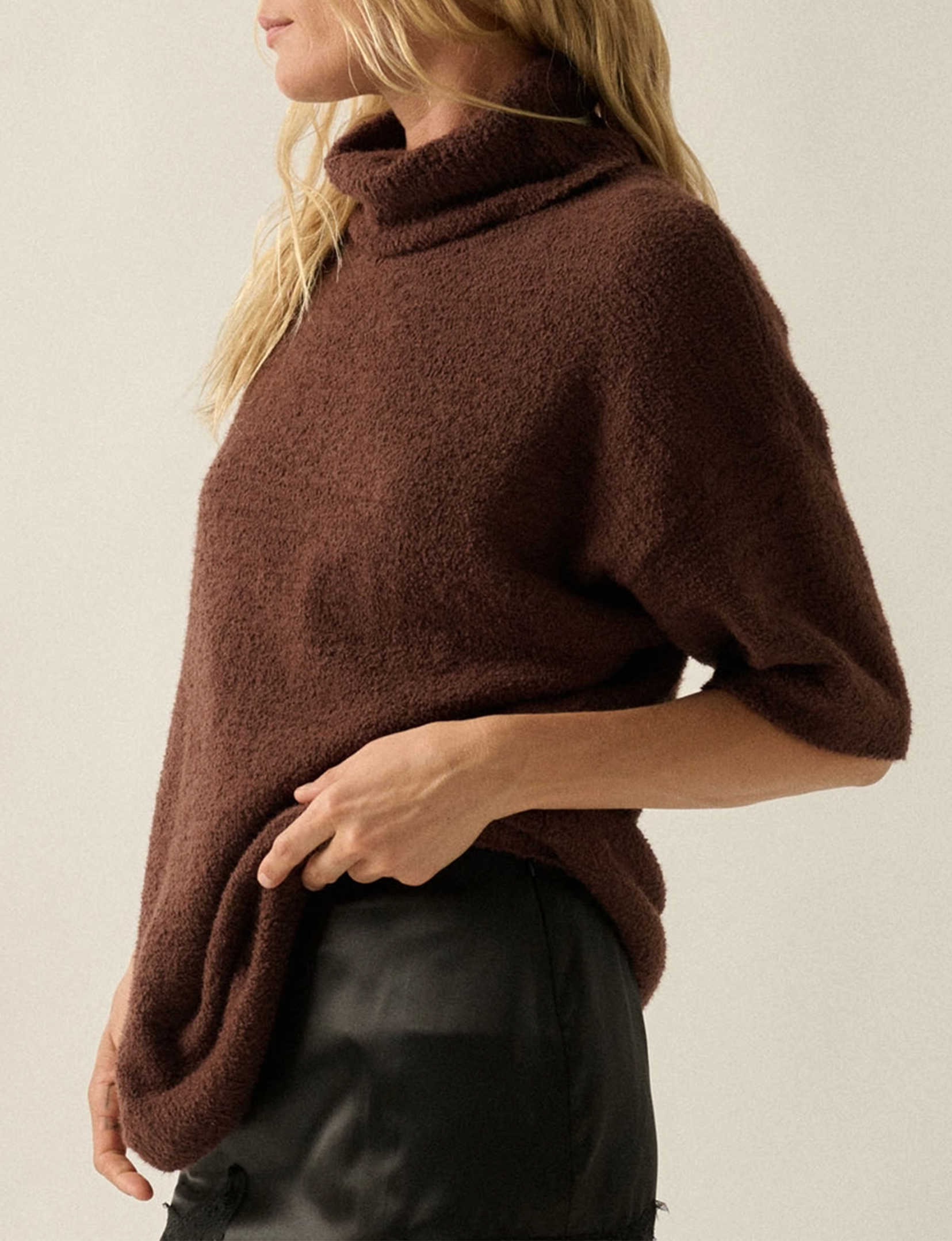 Boucle Cowl Sweater, Chocolate