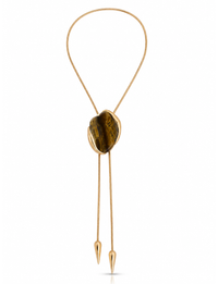 Tiger's Eye Statement Bolo Necklace, Gold