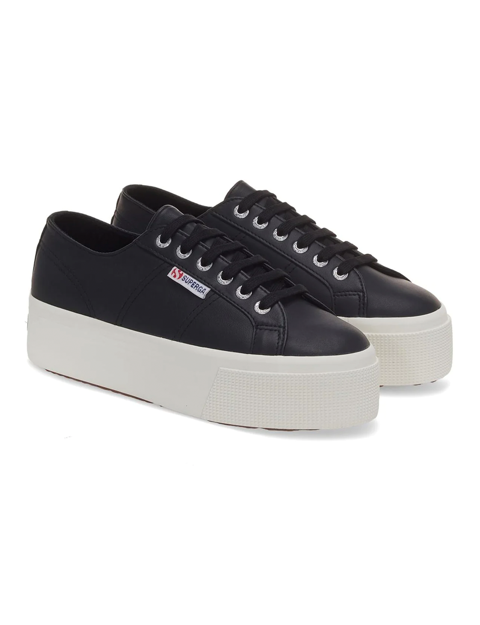 Superga Nappa Leather Platform Sneaker in Black Punch Clothing