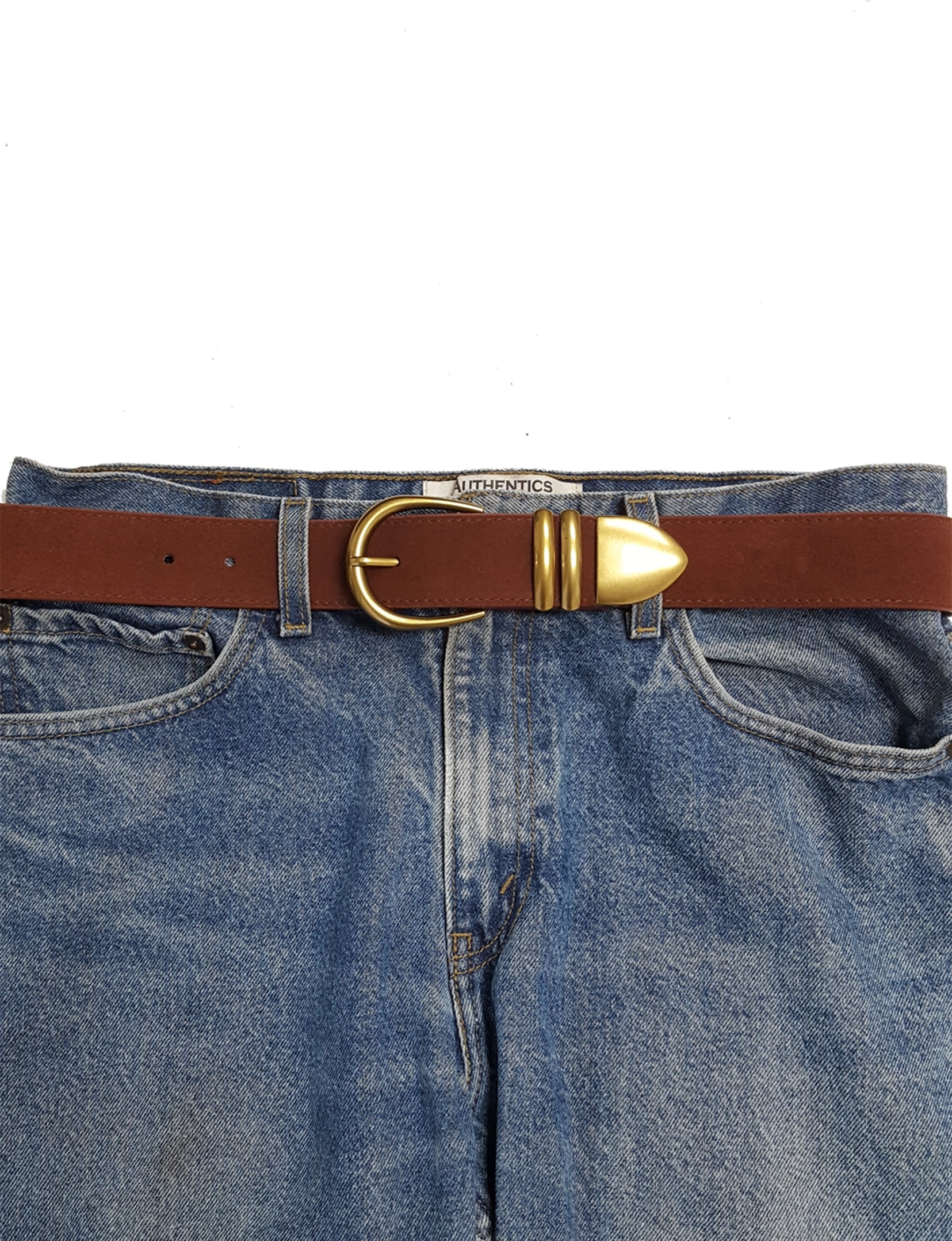 Casual Gold Buckle Belt, Brown