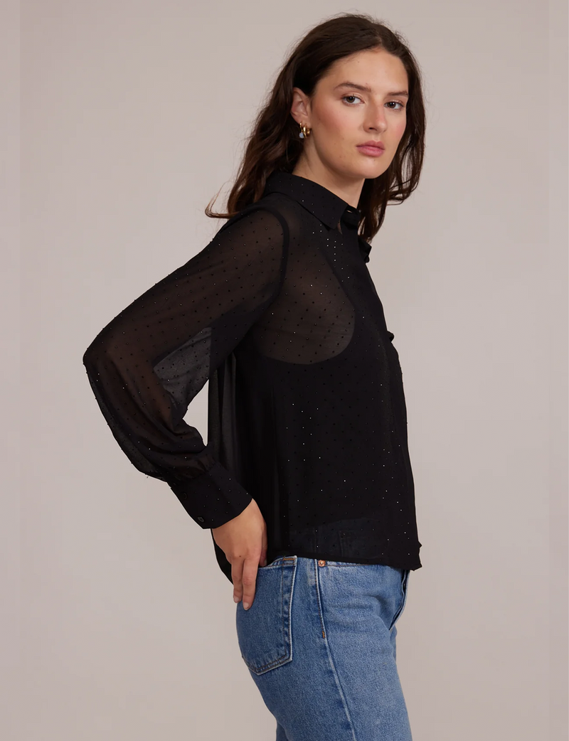 Rana Embellished Button Down, Black