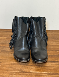 Leather Fringe Ankle Booties, Black