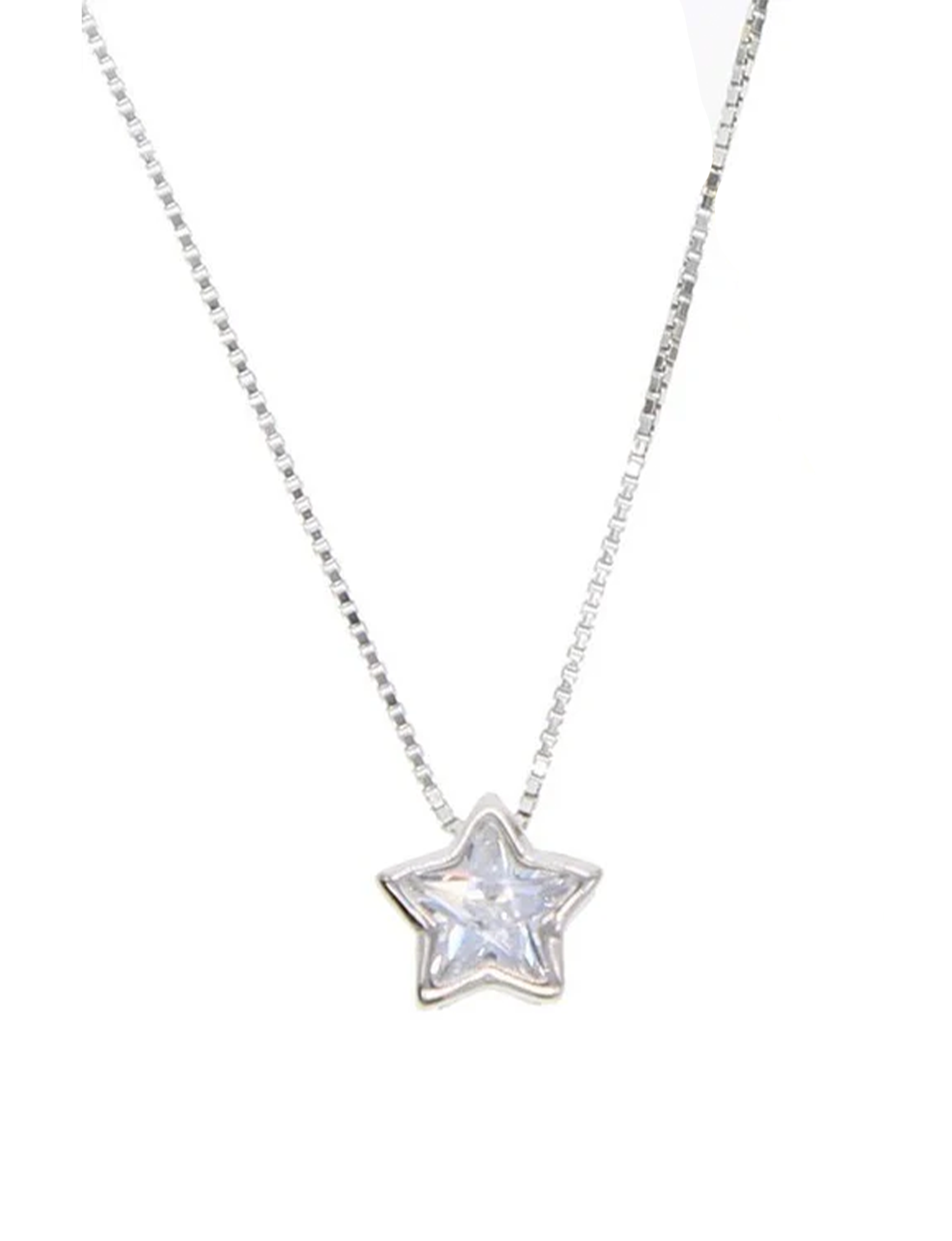 CZ Bezel Star Necklace, Silver