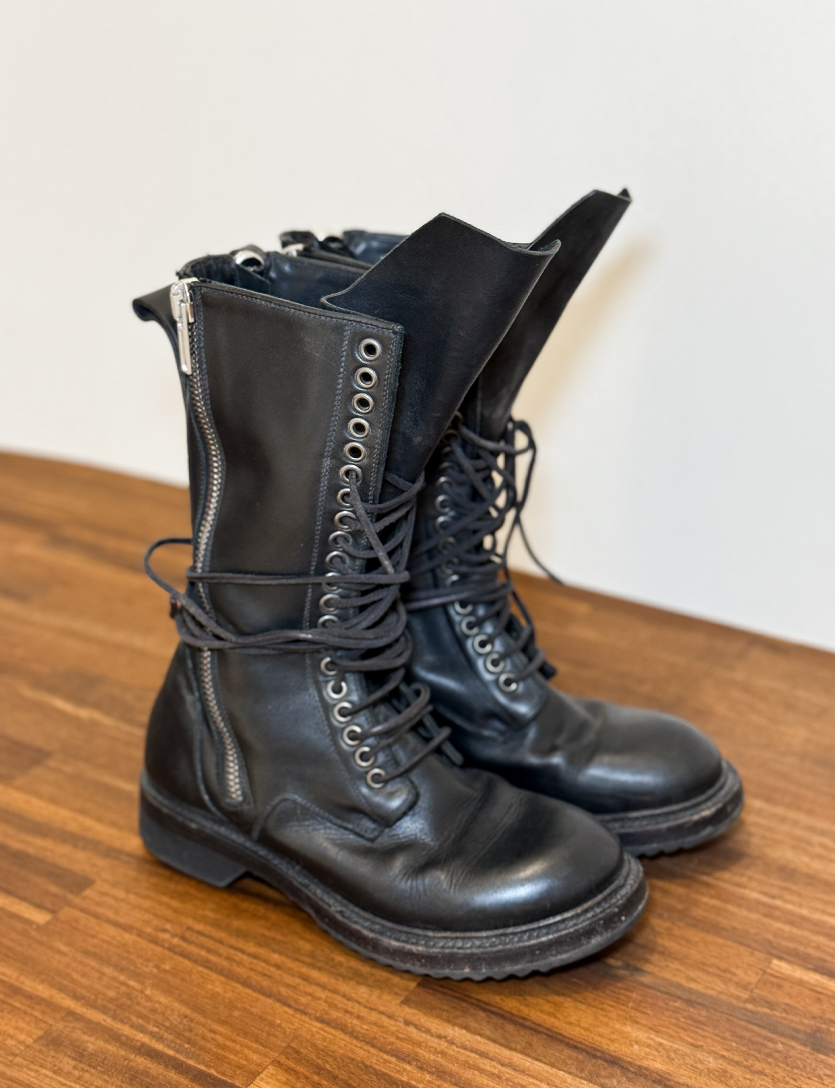 Rick Owens Combat Leather Boots, Black
