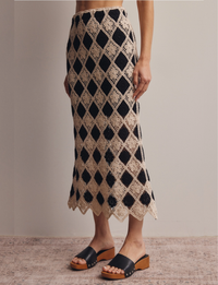 Crochet Diamond Midi Skirt, Black Natural