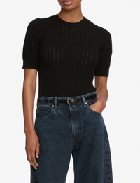 Ladder Pointelle Sweater, Black