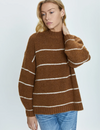 Carlen Mock Neck Sweater, Caramel/White Stripe