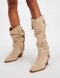 Faith Fringe Western Boot, Shortbread Suede