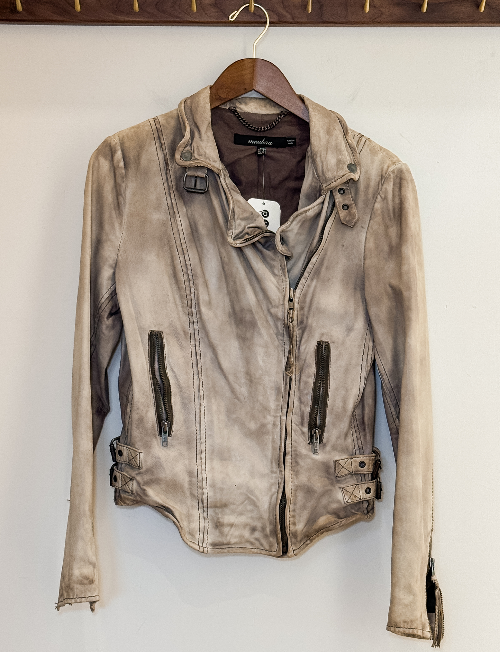 Muubaa Leather Jacket, Washed Bone