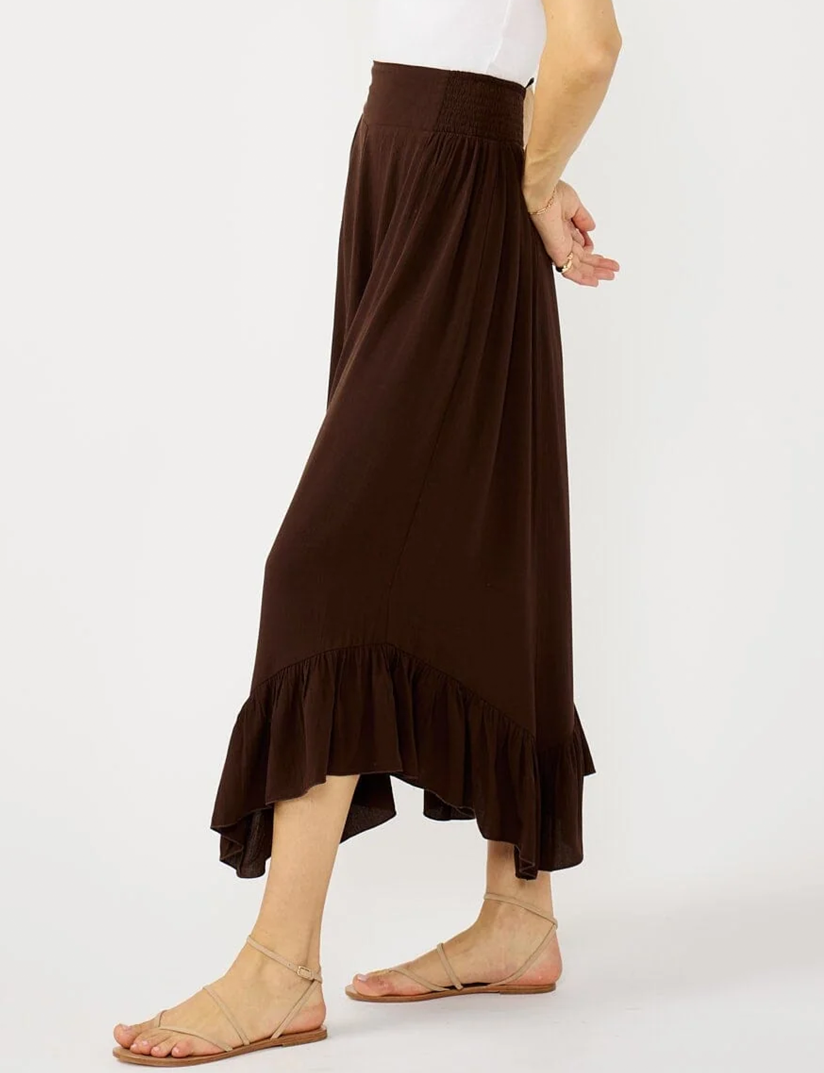 Bohemian Ruffle Skirt, Chocolate Brown