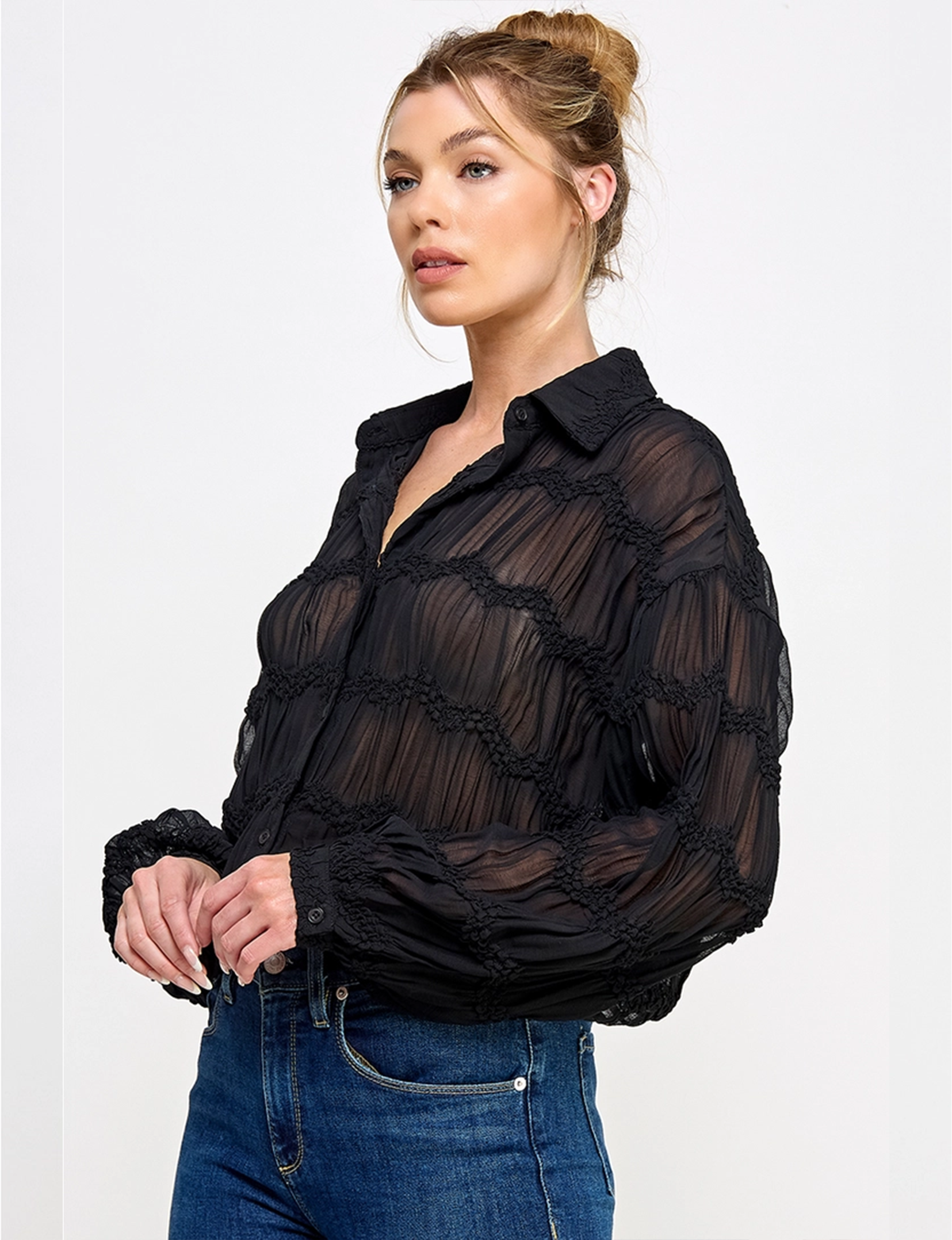 Romantic Sheer Blouse, Black