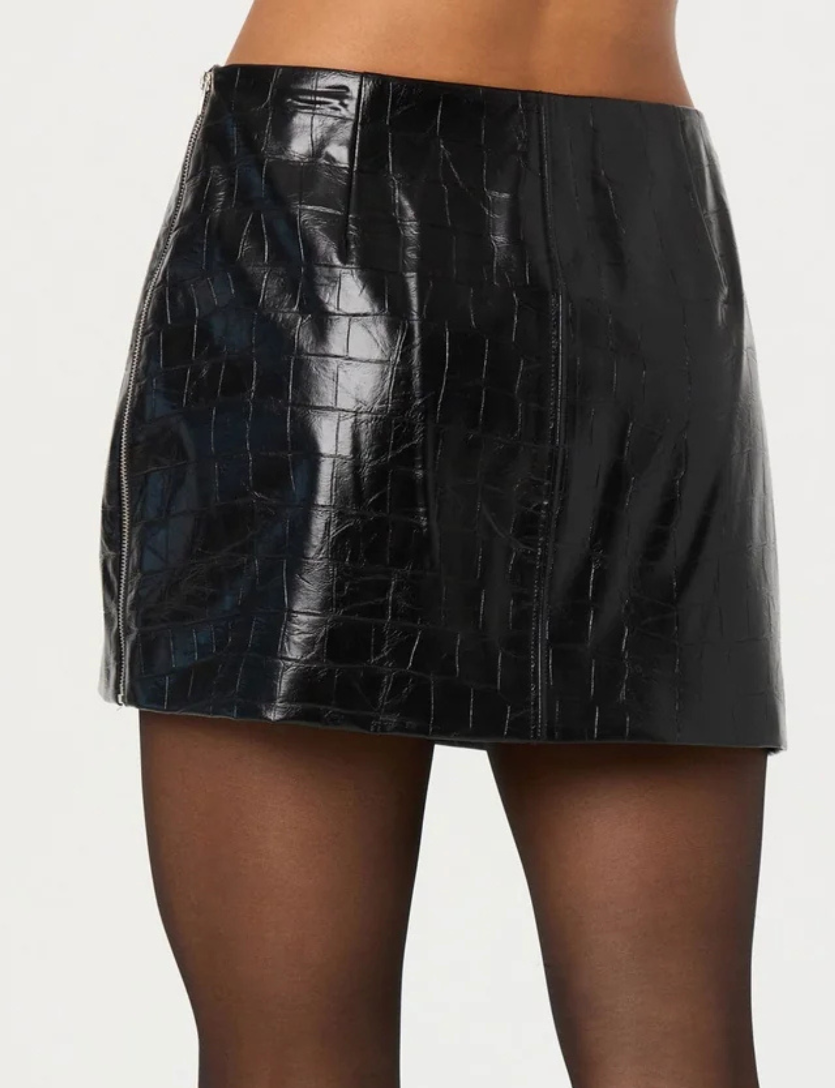 Savana Faux Croc Leather Skirt, Black