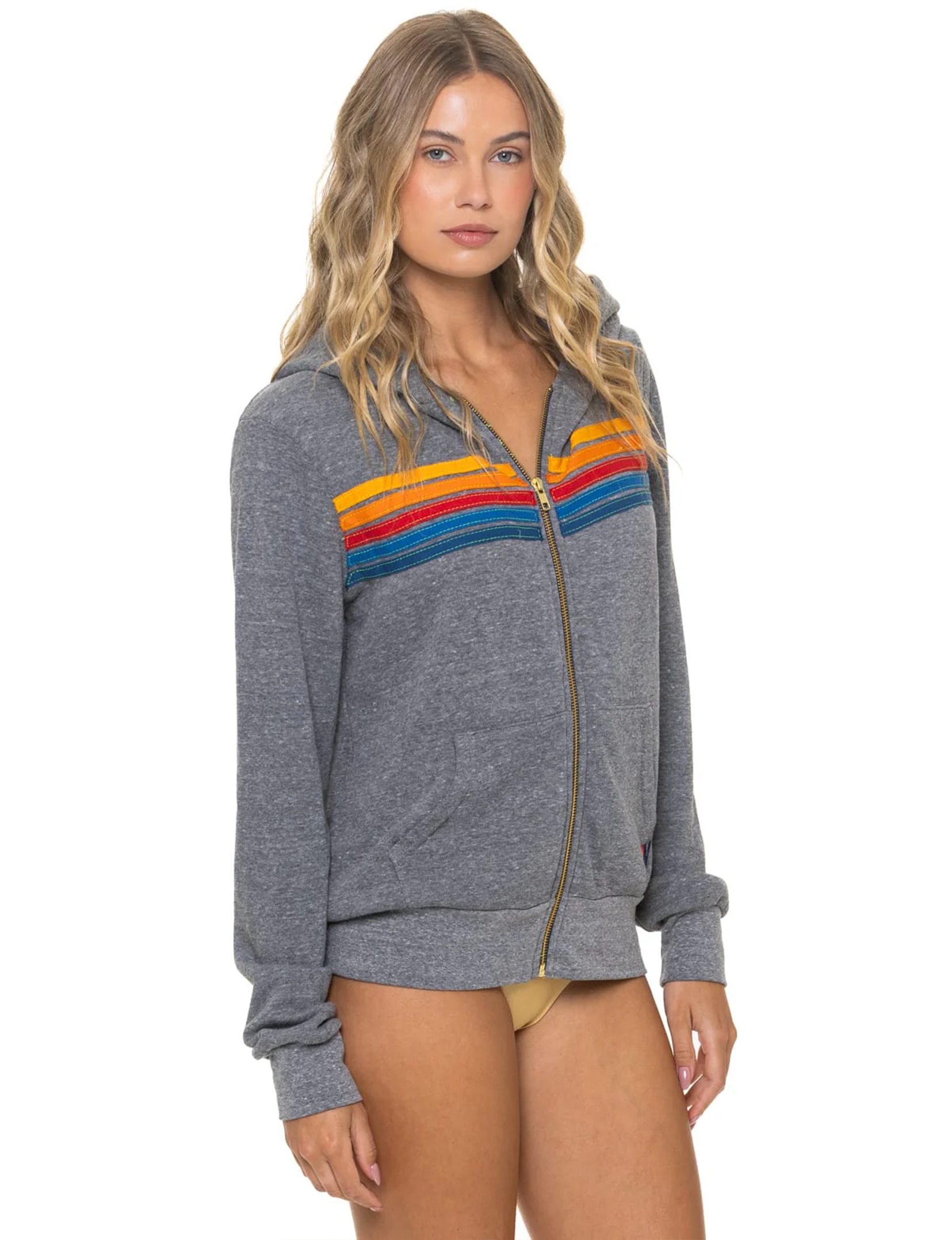 5 Stripe Zip Hoodie, Heather Grey/Multi