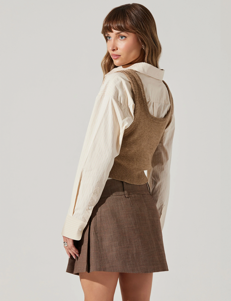 Guinevere Layered Sweater, Brown Combo