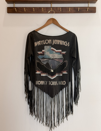 Midnight Rider Waylon Jennings Fringe Top, Coal