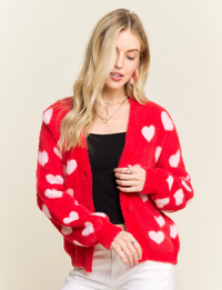 Lovely Heart Cardigan, Red/Ivory