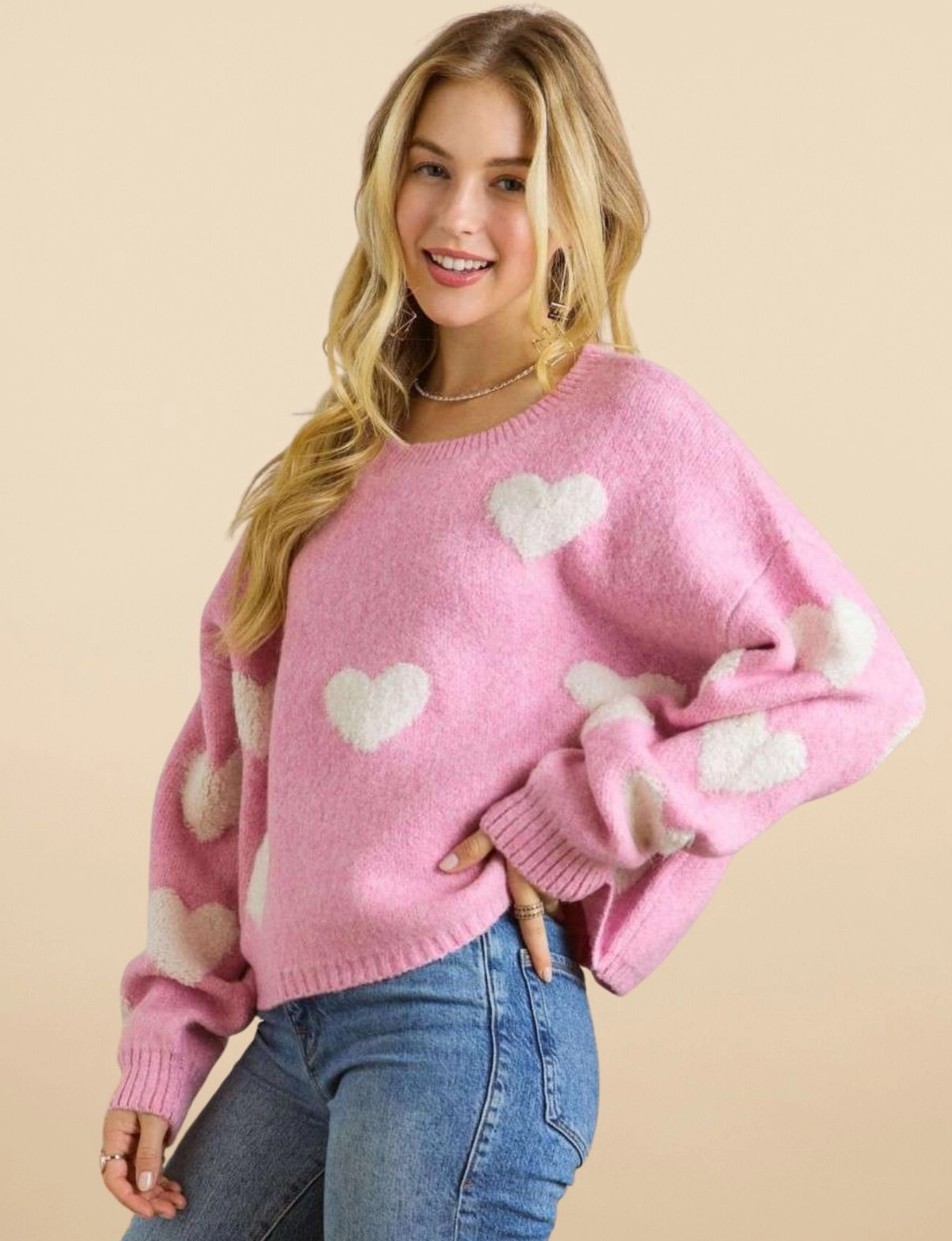Lovely Heart Sweater, Candy Pink