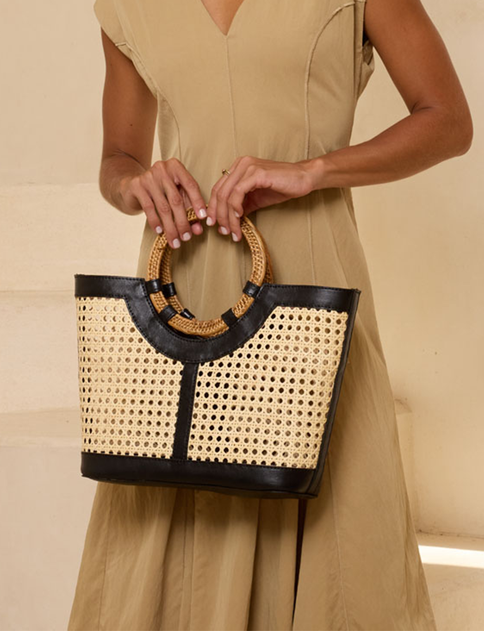 Square Tote, Black Leather